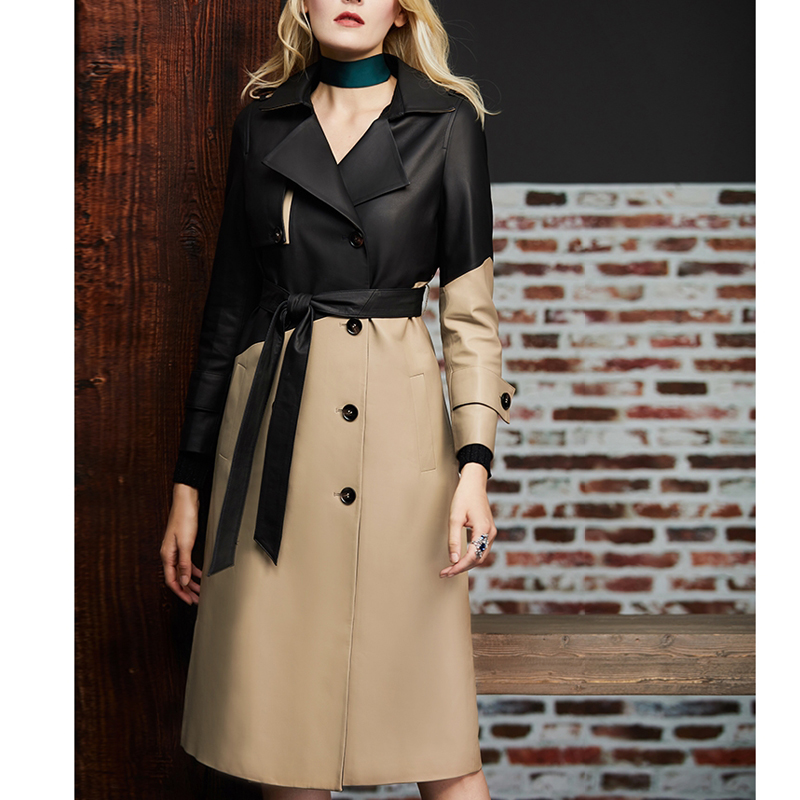 Женский Длинный Тренч из натуральной овечьей кожи