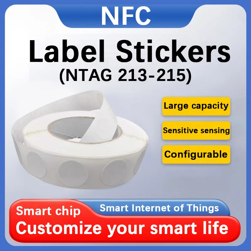 Etiqueta autoadesiva NFC Ntag215 13,56 MHz ISO14443A Branco Universal 215 RFID Etiqueta adesiva disponível para telefone 213