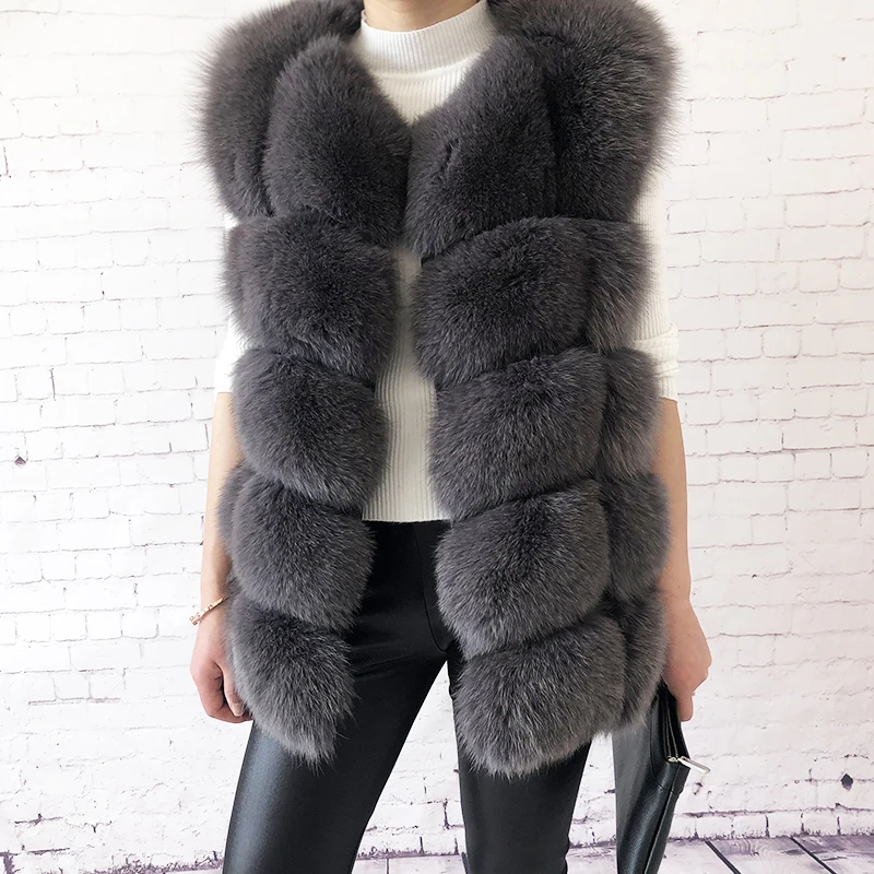 Damen hochwertige Echt fuchs Pelz Weste Natur Echtpelz Mode Pelz Mantel Jacke Weste Echt leder Mantel