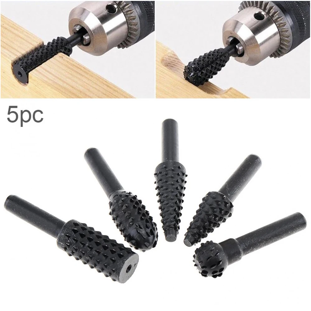 5pc Schwarz Holzbearbeitung Wolf Zahn Stick Dreh Datei DIY Schleifen Zubehör Set Elektrische Schleifen Kopf Werkzeug