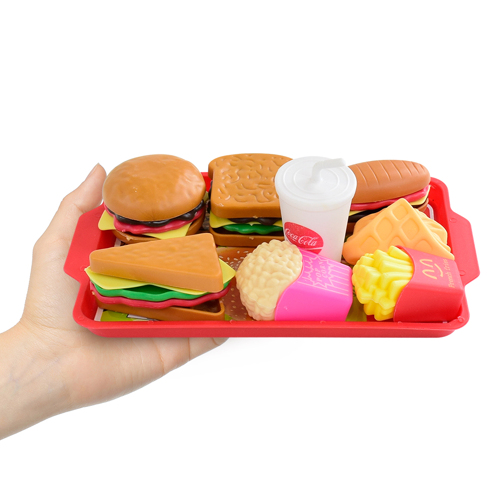 9PCS Set Cucina Casa da gioco Cibo Giocattolo Simulazione Hamburger Patatine fritte Hot Dog Staccabile Snack di plastica Finta MIni Giocattoli Per Bambini