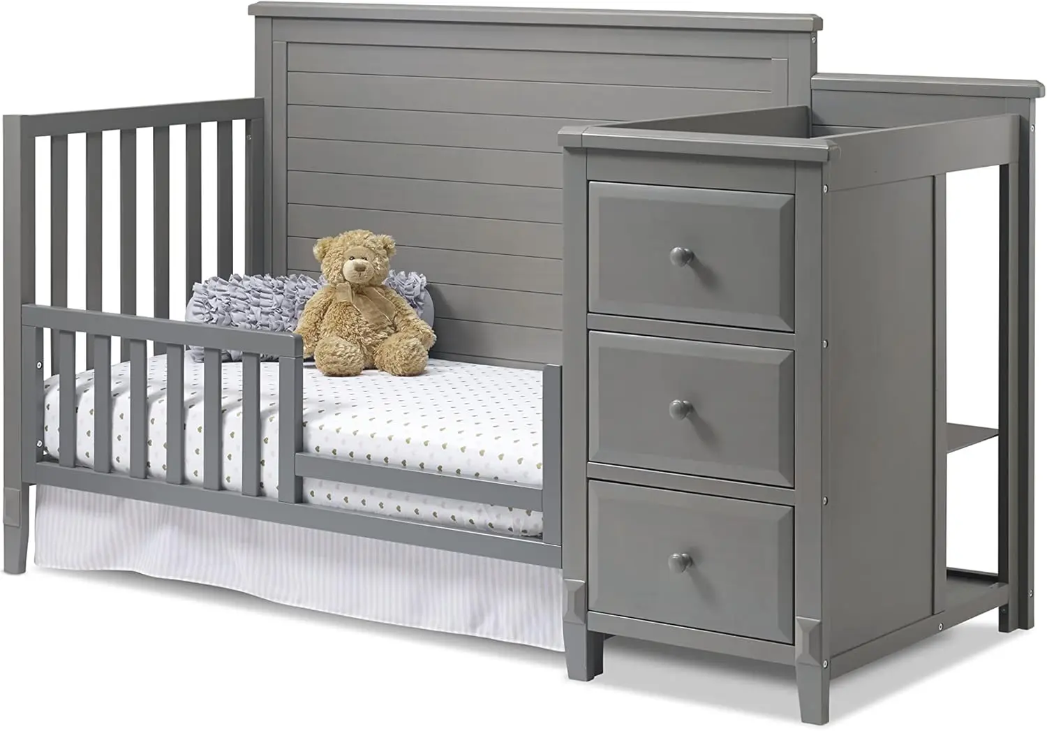 Berkley Crib and Changer with Solid Panel Back Classic -in- Convertible Diaper Changing Table Non-Toxic Finish Wooden Baby Bed