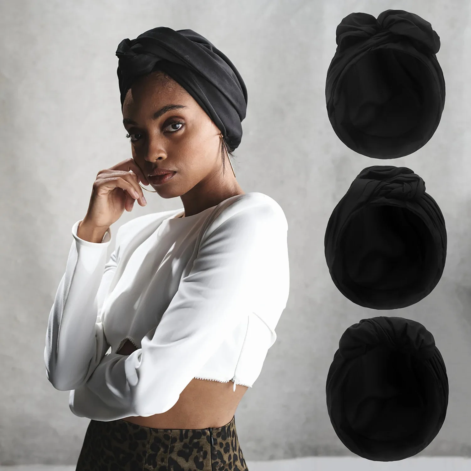 Mulher muçulmano lenço boné de algodão bandana africano cabeça envolve elegante retro turbante para senhoras gorros bonés muçulmano headpiece