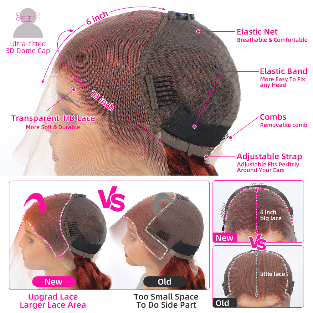 赤茶色のストレート 13 × 6 Hd レース前頭人毛ウィッグ事前摘み取られた 13 × 4 レース前頭かつらブラジル人毛ウィッグ女性のための