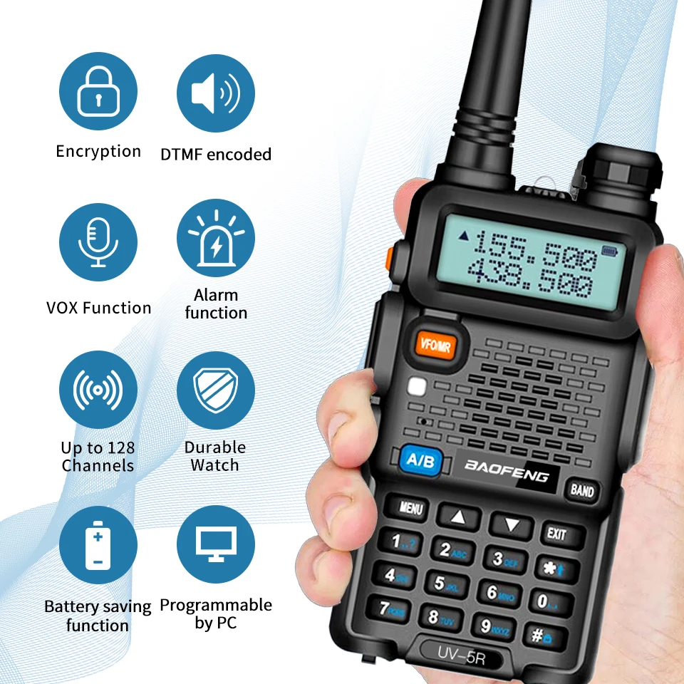 Baofeng UV 5R 8W Tri-Power Walkie Talkie 5W High Power UHF VHF Dual Band Two Way Radio Lange afstand 128CH Handheld UV 5R