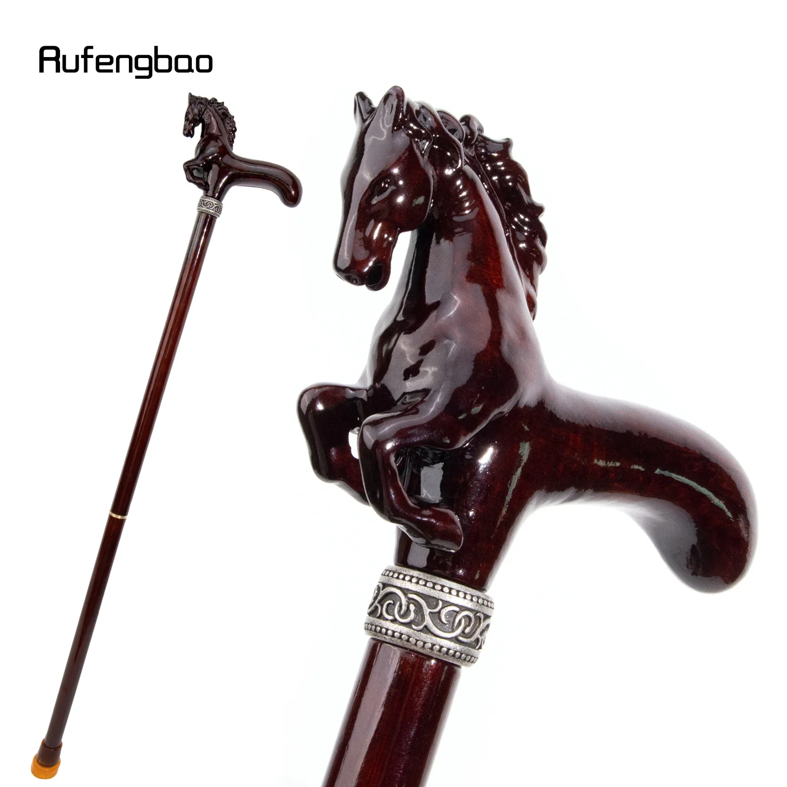 Braunes Pferd aus Holz, modischer Gehstock, dekorativer Cospaly-Gehstock, Halloween-Holzstreiche, Krücke, Zauberstab, Crosier, 96 cm
