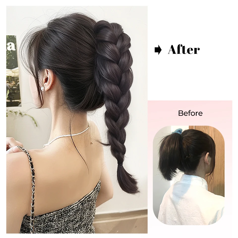 สังเคราะห์ยาว Claw คลิปบน Bow Braid ต่อผมหางม้าทนความร้อน PONY TAIL ผมชิ้นสําหรับผู้หญิง Daily PARTY