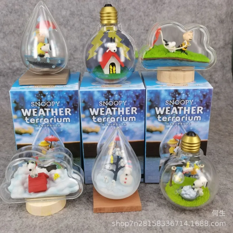 Re-MENT Snoopy Cena Caixa Cega Brinquedos Garrafa Garrafa Meteorológica Pico Em Miniatura Andy Anime Figuras Boneca Modelo Brinquedos Coletar Ornamentos
