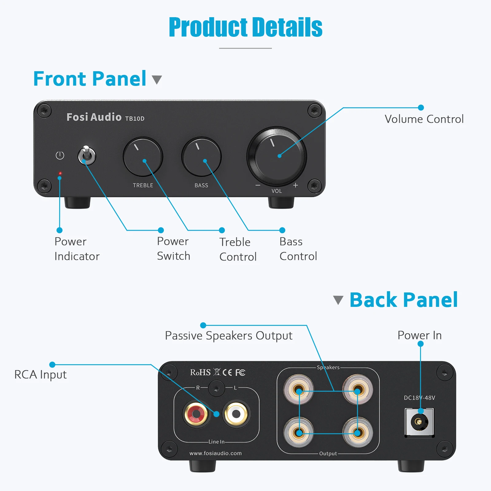 Fosi Audio 300Wx2 HiFi Sound Power Amplifier Upgrade New  TPA3255 Class D Stereo Amp With Treble Bass For Home Speaker