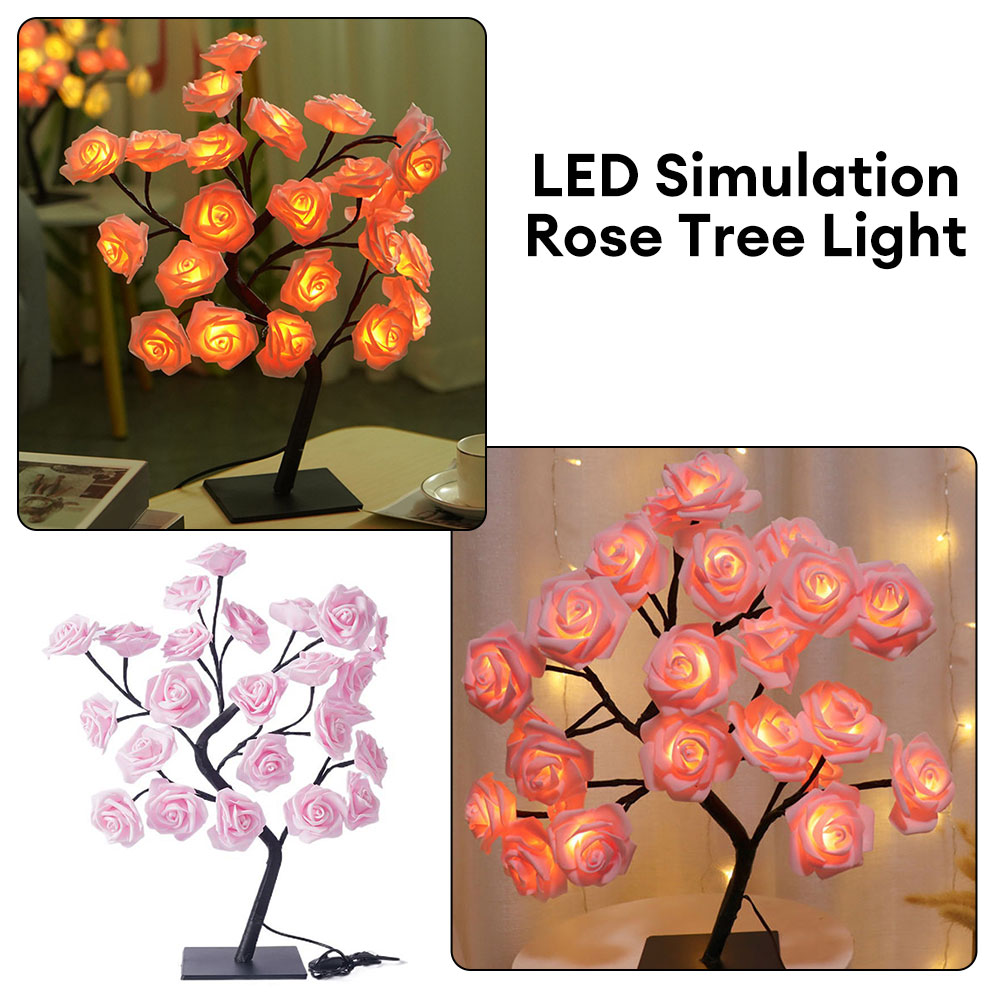 Lâmpada de mesa led rosa flor árvore usb luzes da noite led luzes de mesa decoração para casa festas ao ar livre casamentos presente decoração do quarto