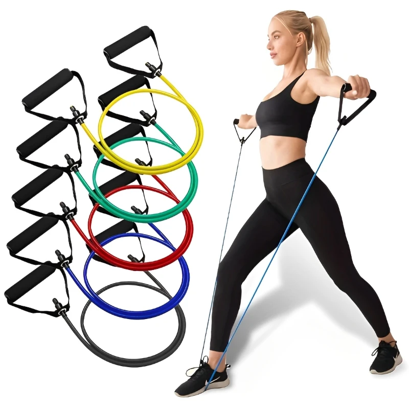 Fasce di resistenza a 5 livelli con manici Esercizio di allenamento per uomo Donna Allenamento di forza Palestra Fitness a casa Fascia per tubi Tirare le corde