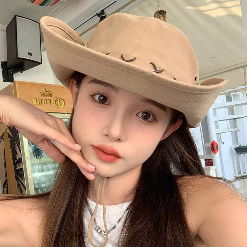 女性のウエスタンカウボーイハット日焼け防止帽子屋外登山キャップ漁師の帽子 UV 保護サンシェード帽子春の新