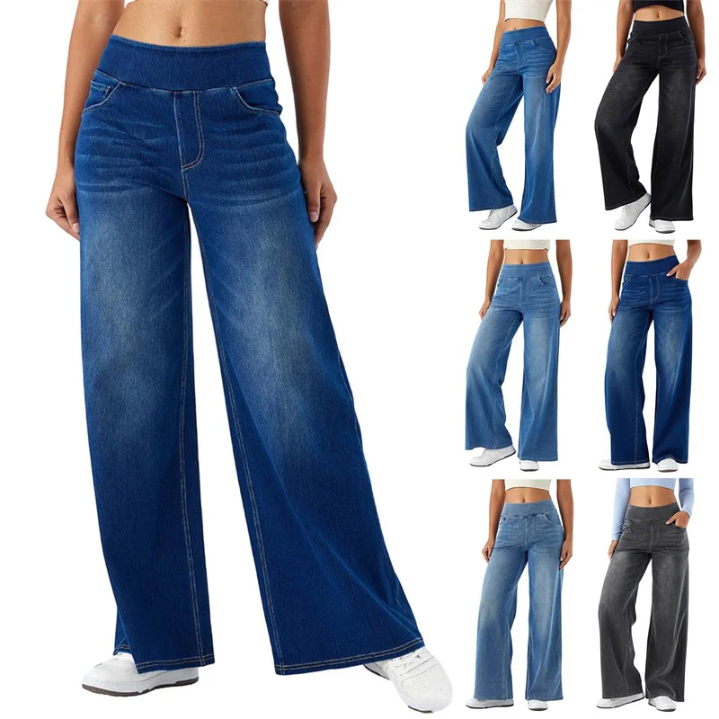 Jeans Multiwarna Fashion Celana Kaki Lebar Wanita Celana Panjang Lurus Denim Melar Jeans Kasual Nyaman Longgar Musim Semi Musim Panas