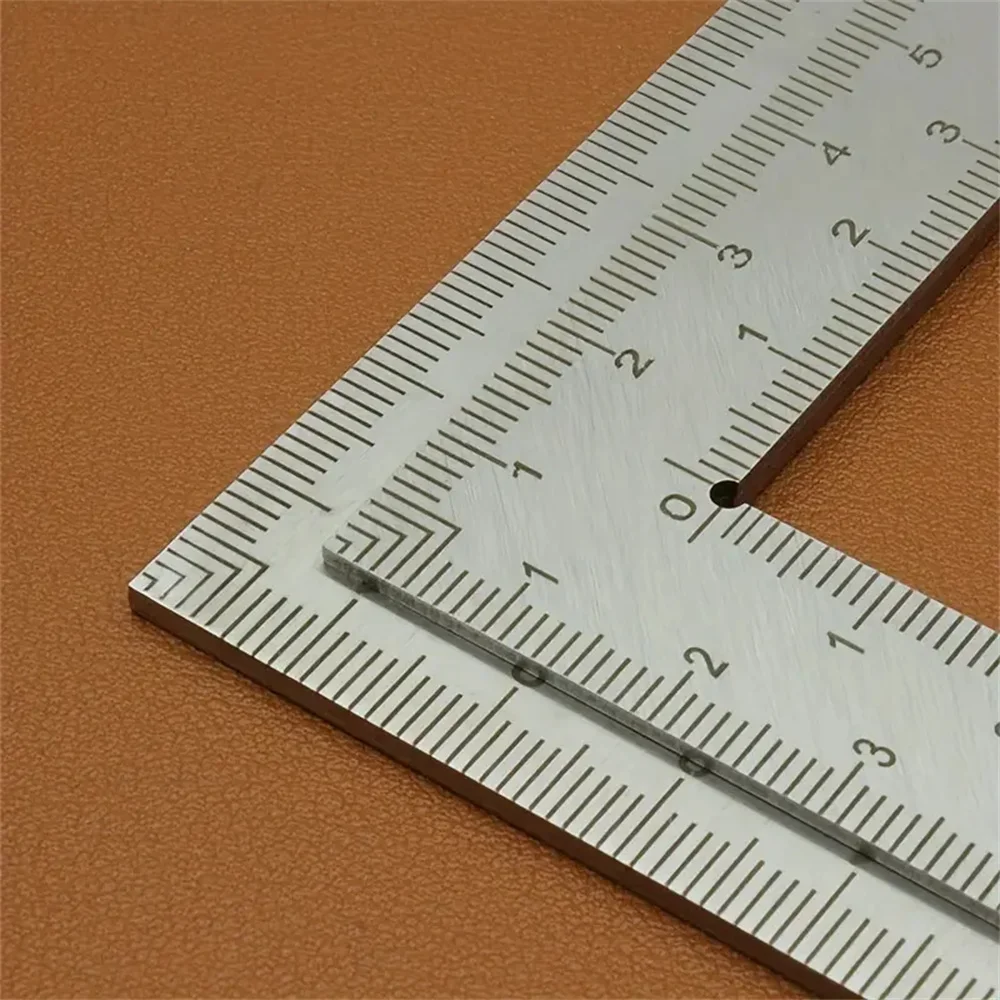 Mini regla de escala de precisión de doble cara en forma de L de acero inoxidable, herramienta de medición de alta precisión para diseño de cuero, material metálico