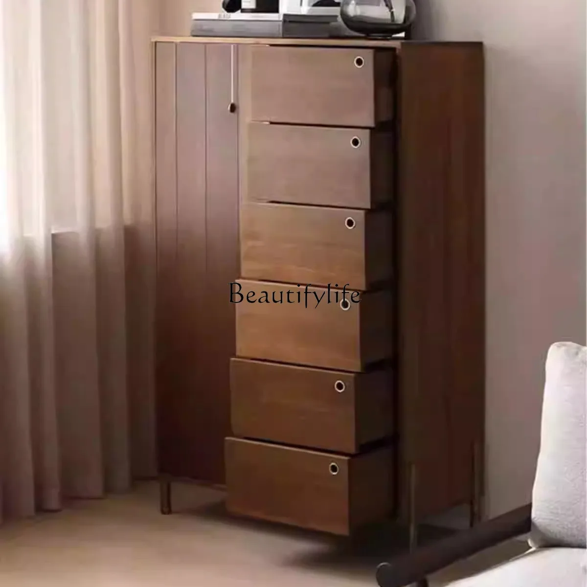 -*Dada kayu solid Nordik penyimpanan ruang tamu multifungsi laci lantai penyimpanan lemari samping makan kayu ek retro