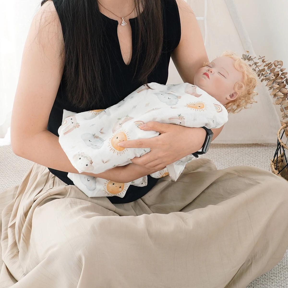 HappyFlute 1pc Super Soft Baby Muslin Blanket Digital Print  Baby Swaddle  Baby Wrap 120*110CM