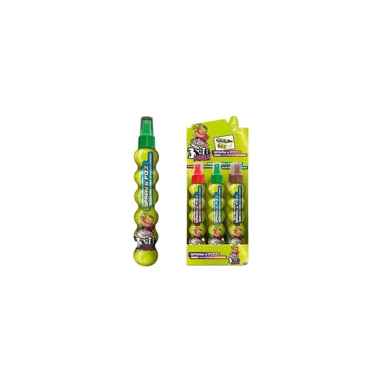 Brain licker-Bip Spray de doces líquidos, 12 Unidades de 25ml, Apresentando os Sabores Sour, Morango, Maçã e Framboesa Cola
