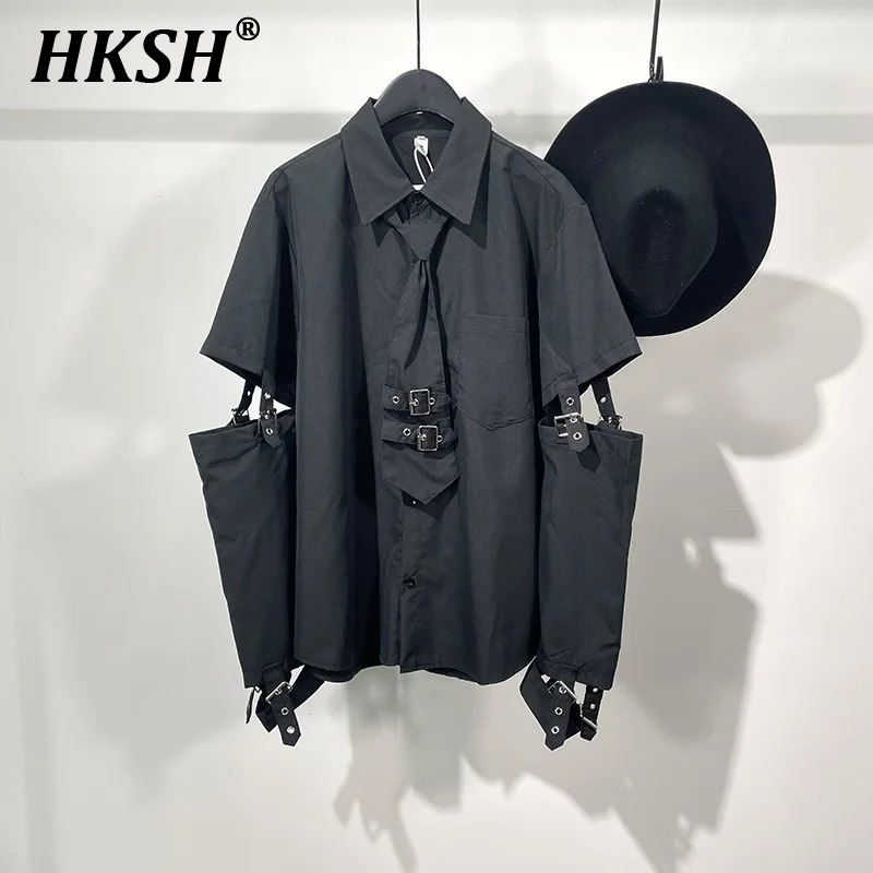 HKSH, ropa oscura Punk para hombre, camisas con diseño de Nihce de calle alta, corbata desmontable, Tops informales, blusa elegante de verano y primavera HK0006
