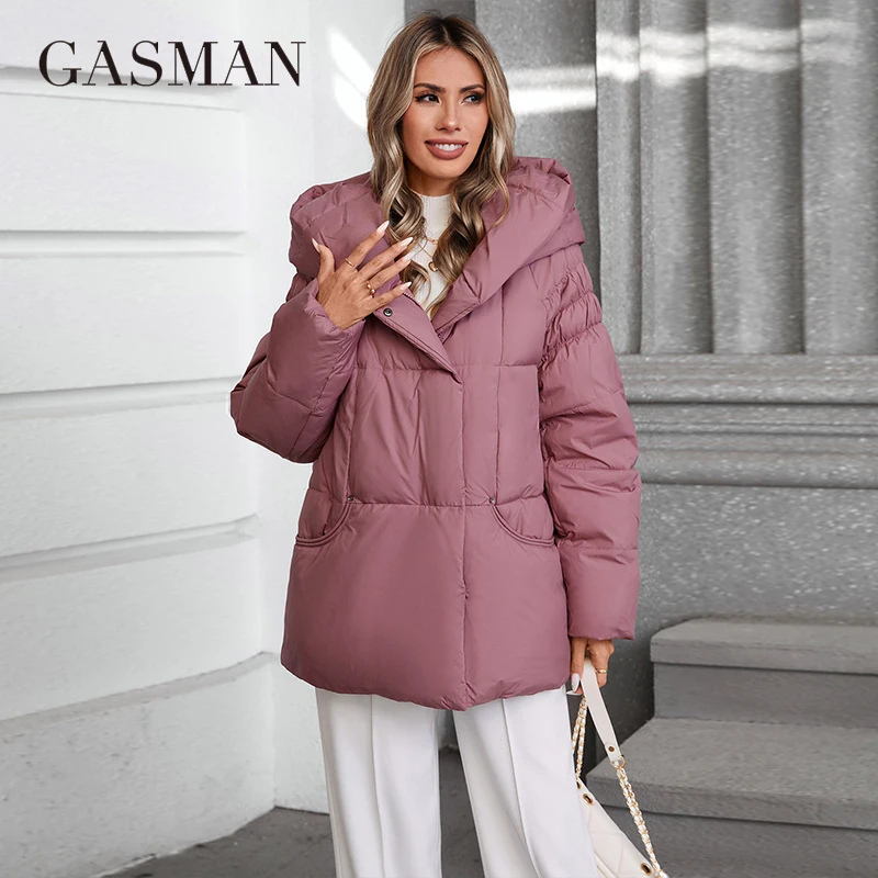 GASMAN-Parka de cuello alto para mujer, chaqueta de plumón cálida con capucha, informal, ajustada, 2024, nueva moda, 88595