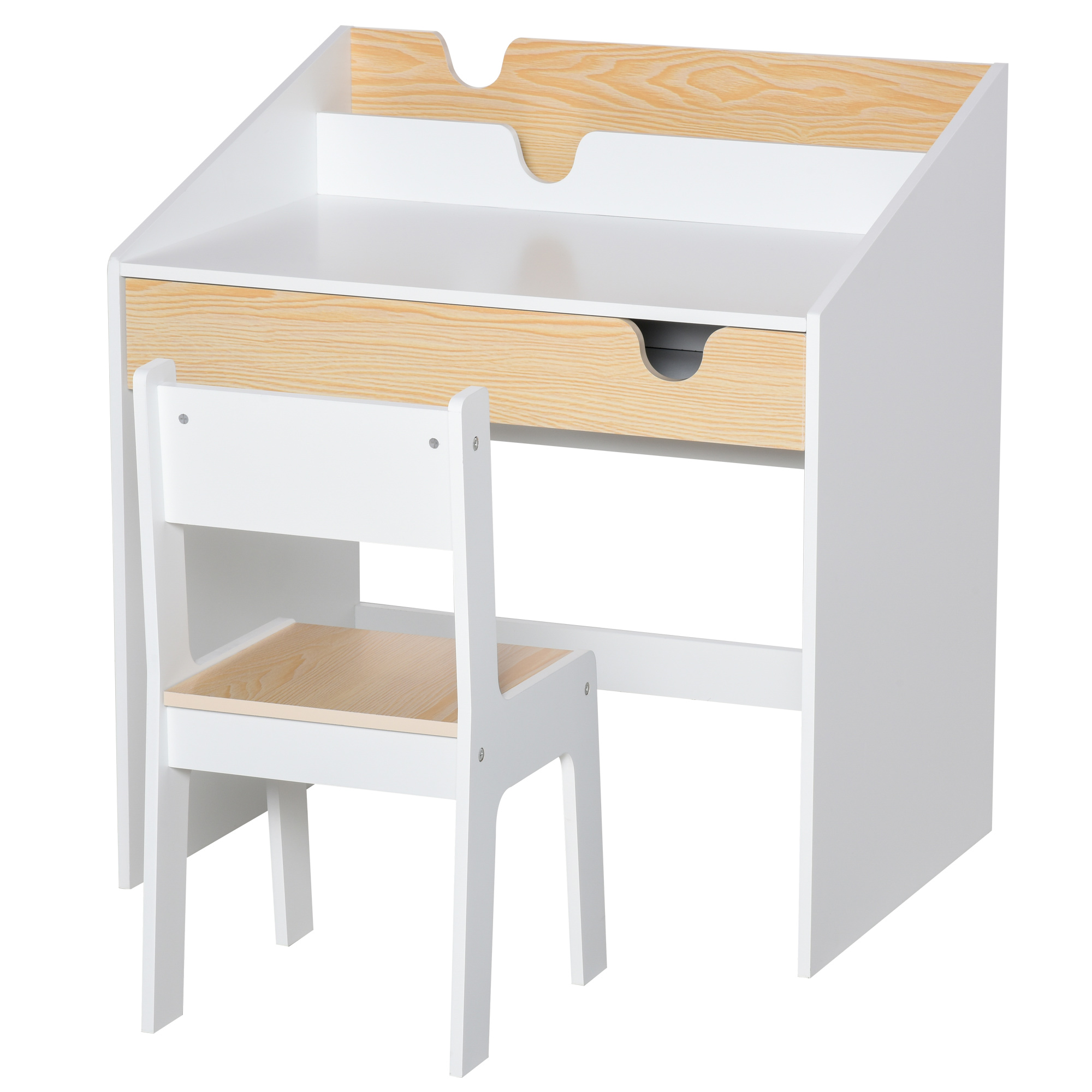 HOMCOM scrivania per bambini con sedia 70x50x75 cm bianco naturale