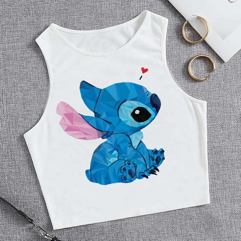 Rompi kaus Tank Top wanita gambar kartun lucu, kaus Tank Top Disney Kawaii Lilo Stitch, kaus grafis Streetwear, atasan Crop wanita