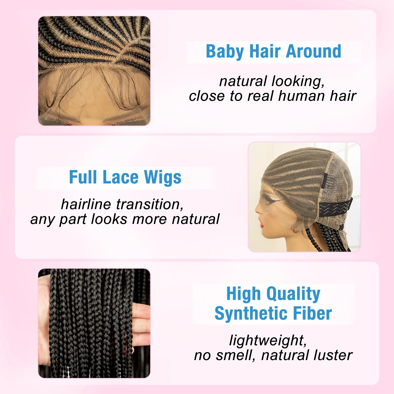 Perucas trançadas de cornrow de renda completa para mulheres negras feitas à mão peruca longa sintética trançada com cabelo de bebê perucas trançadas dianteiras de renda