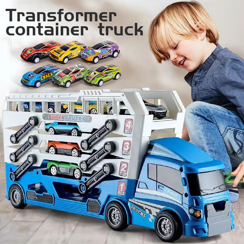 Ejetor recipiente caminhão carro de engenharia com 6 carros de liga brinquedo das crianças pull-back carro brinquedo natal presente de ação de graças