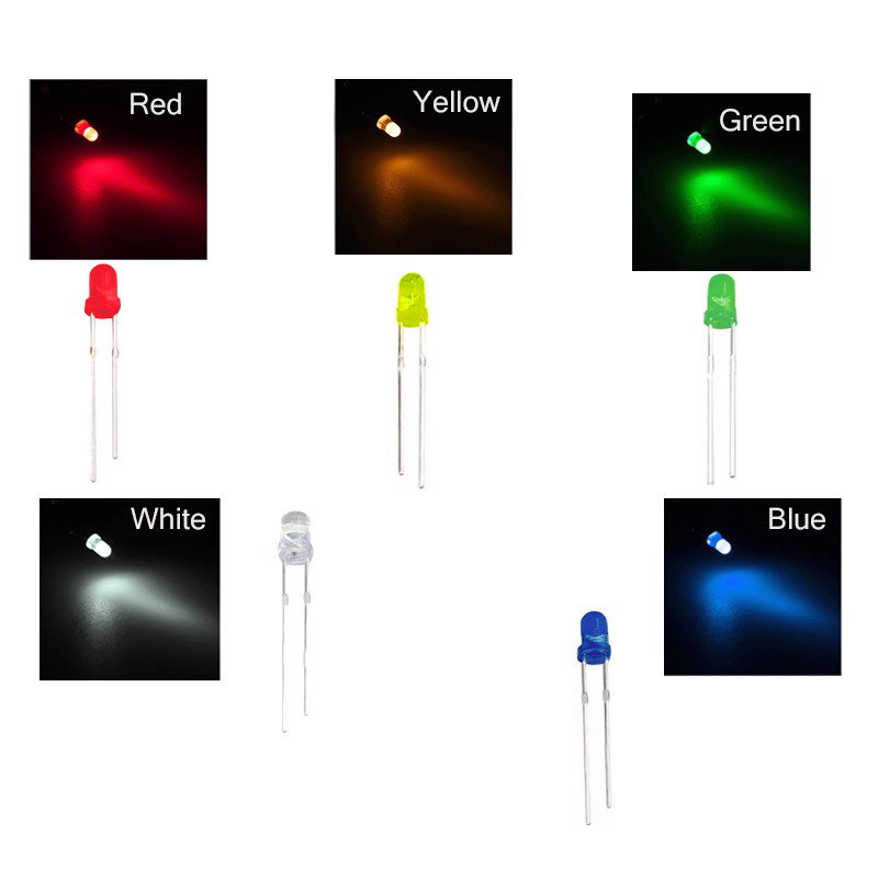 200PCS 3 มม.และ 5 มม.LED ไดโอดชุดไดโอดเปล่งแสงกระพริบสีแดงสีเขียวสีฟ้าสีเหลืองสีขาว