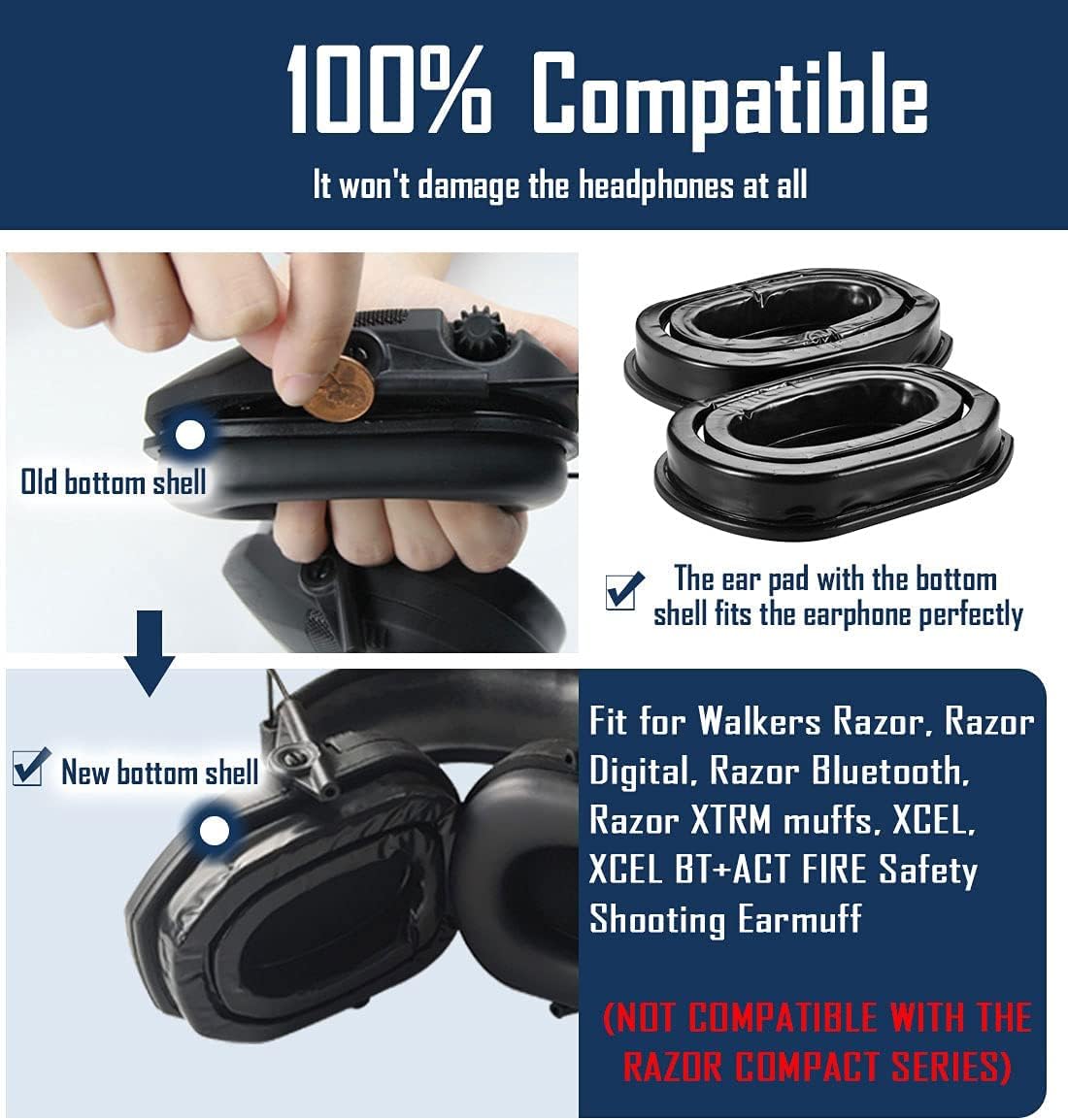 Replacement Silicone Gel Ear Pads Cover Compatible with Walkers Razor/Howard Leight Honeywell Impact Earmuffs