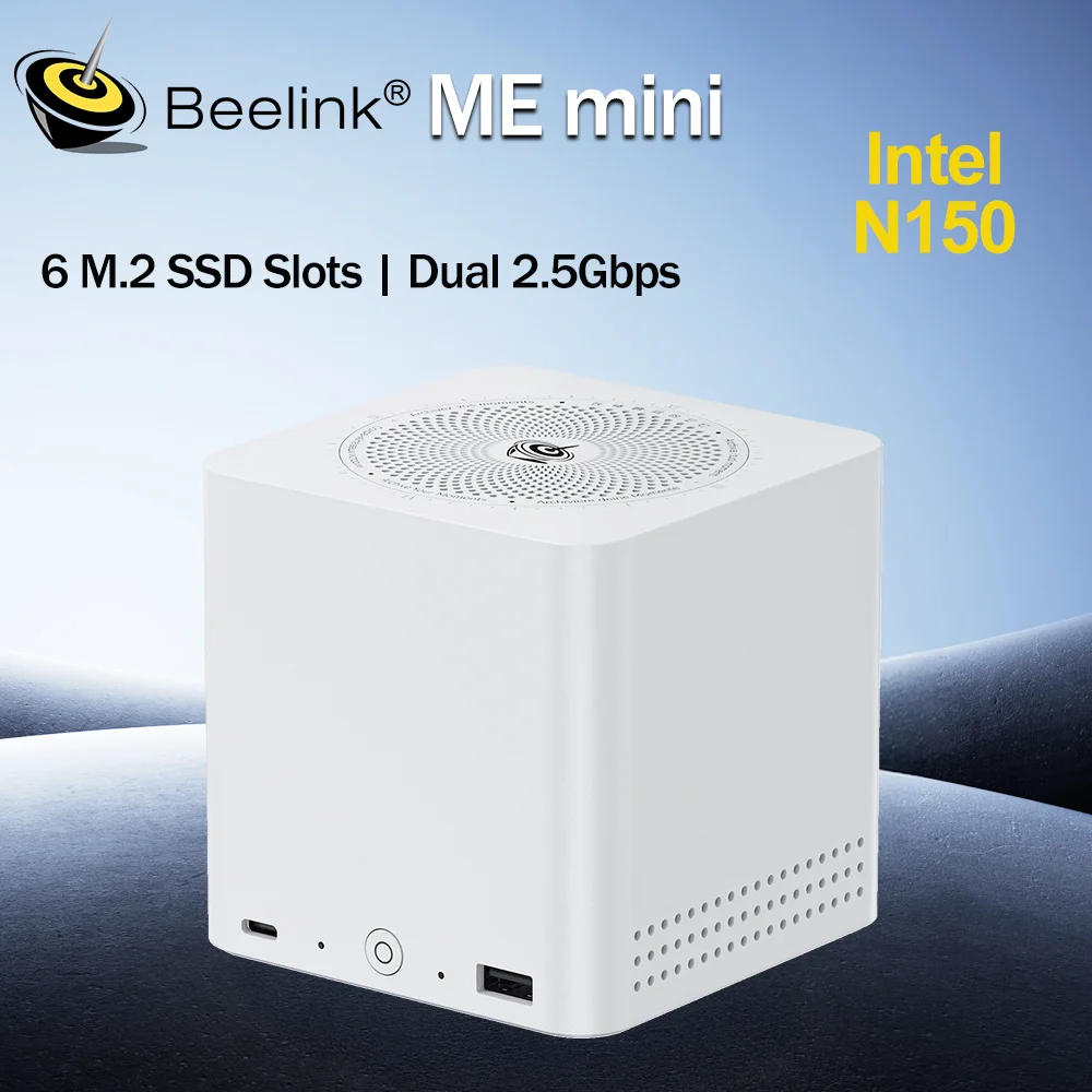 Beelink ME Mini NAS Домашнее хранилище для устройств Intel Twin Lake N150 LPDDR5 4800 МГц 12 ГБ ОЗУ 64 ГБ Window 11 WiFi6 2.5Lan Мини-ПК Компьютер