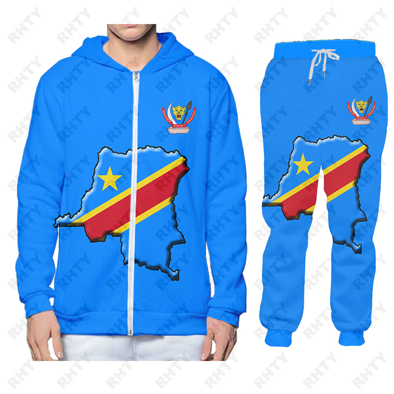 Congo FLAG zaire DR เสื้อแจ็คเก็ตมีฮู้ดสำหรับผู้ชายกางเกงพิมพ์3D ขนาดใหญ่เสื้อสเวตเชิ้ตแบบสวมหัวสไตล์แอฟริกันเสื้อผ้าใส่ได้ทั้งชายและหญิงมีสินค้าส่ง