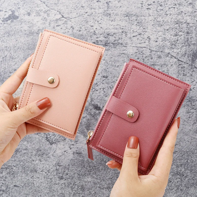 Tarjetero de identificación para hombre y mujer, monedero pequeño con cremallera de PU, tarjetero de Color sólido, estuche para tarjetas de visita