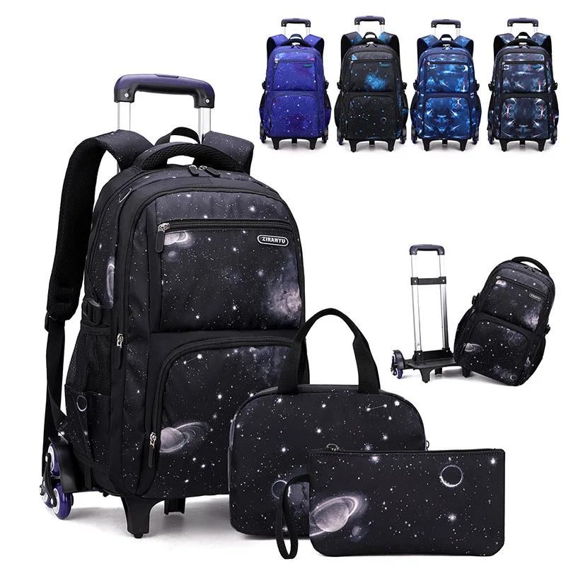 con carrito para lonchera, mochilas escolares, mochila rodante para niños, bolsa con ruedas, equipaje de mano para niños, bolsa de escuela primaria y secundaria