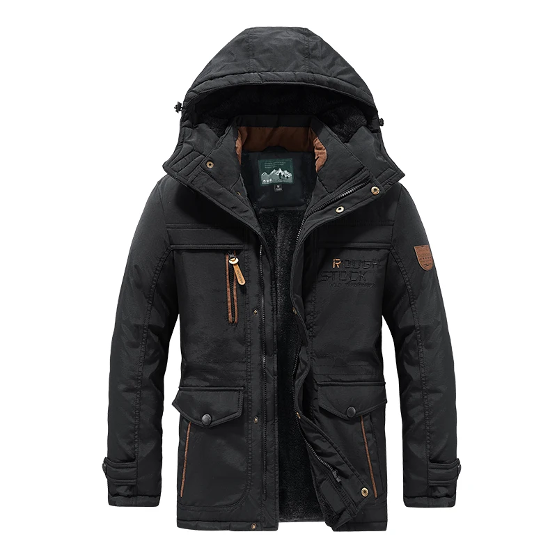 Parkas d'hiver pour hommes, veste rembourrée en coton, Extra chaleur, Extra graisse, mi-longue, multi-poches, manteaux d'hiver