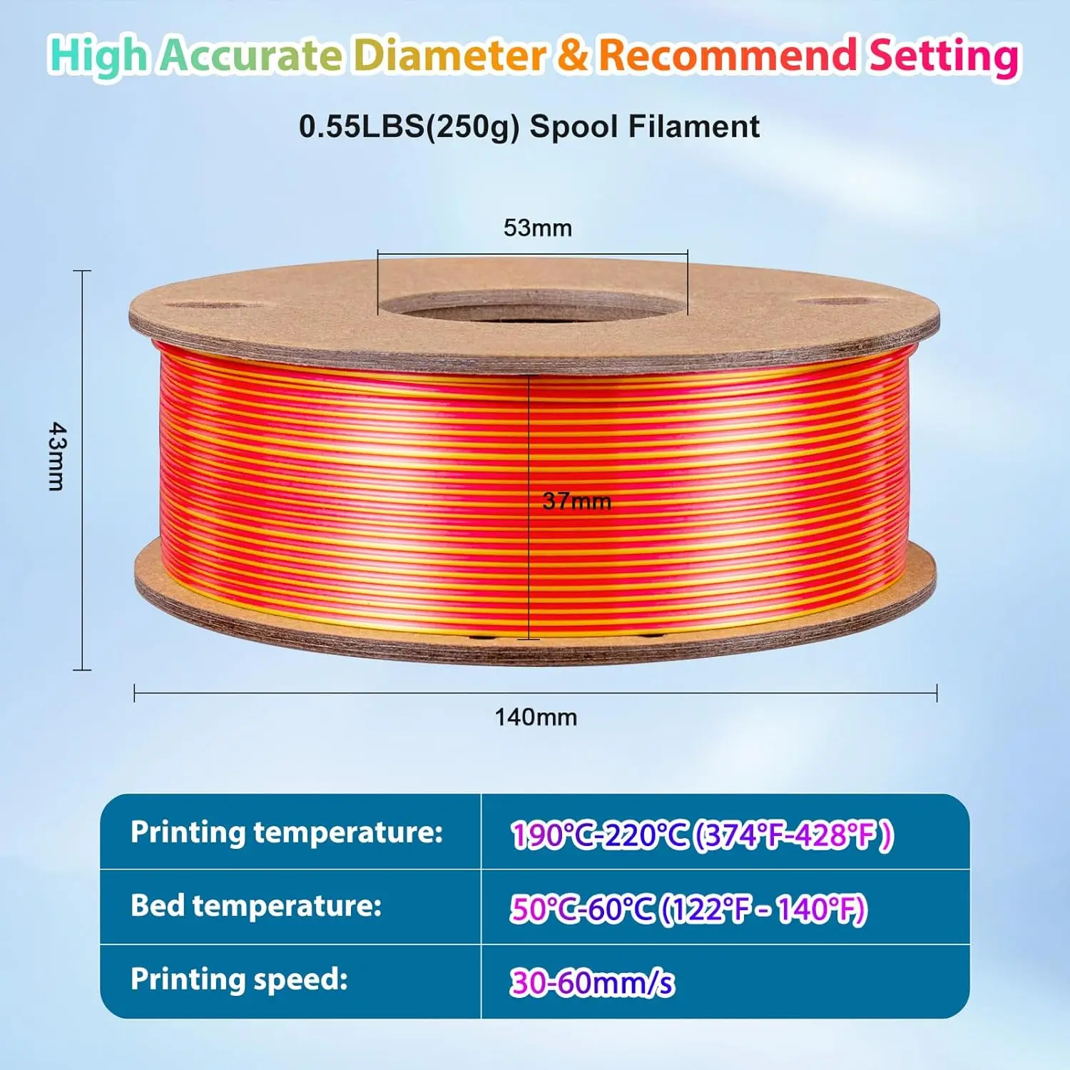 Meerkleurig 3D-printerfilament, dubbele / drie kleuren 1,75 mm PLA zijdeglanzend printfilament, 250 g (0,55 lbs) geschikt voor de meeste FDM 3D-printers