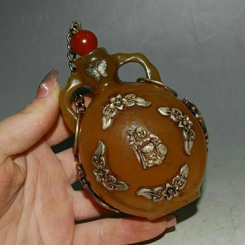 Itens diversos antigos, garrafa de rapé âmbar prateado da república da china, produtos antigos, itens antigos, colecionáveis, presentes requintados