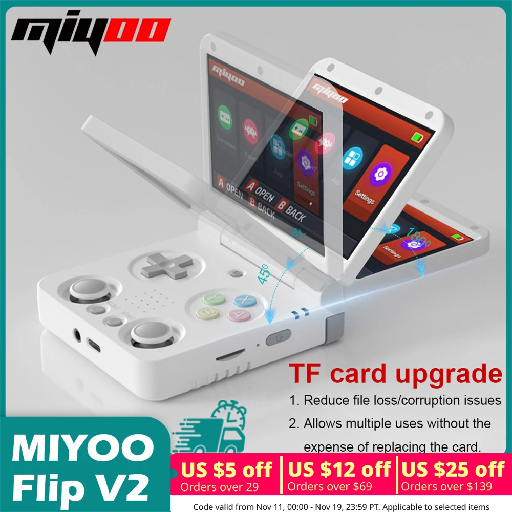 【Брендовый +】 Портативные игровые плееры MIYOO Flip V2, 3,5-дюймовый IPS-экран, система Linux, луковая ОС, игровые консоли, бесплатная сумка для хранения, геймер