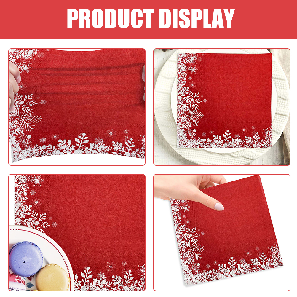 Serviettes de noël en papier flocon de neige rouge doux, 20 pièces, décorations de Table de fête Festive, serviettes à main de salle de bains de vacances