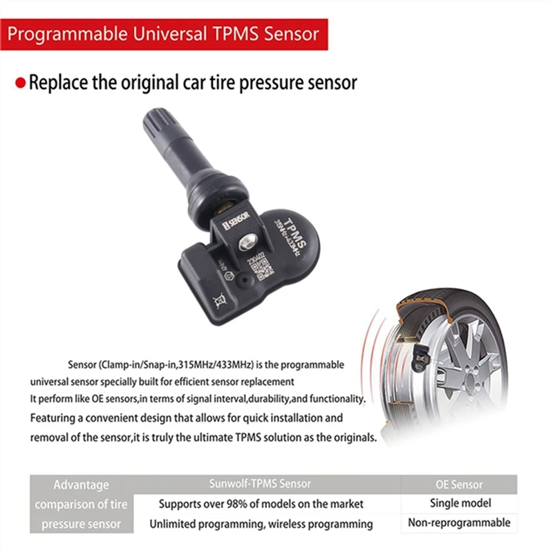 8 peças sensor mx programável 315mhz + 433mhz 2 em 1 tpms monitor de sensor de pressão dos pneus para ferramenta autel ts408 ts508 its600