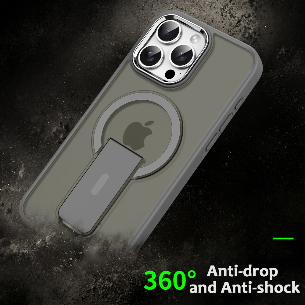 Funda de teléfono magnética con soporte plegable Magsafe de lujo para iPhone 16 15 14 Plus 13 12 11 Pro Max, tapas traseras translúcidas mate