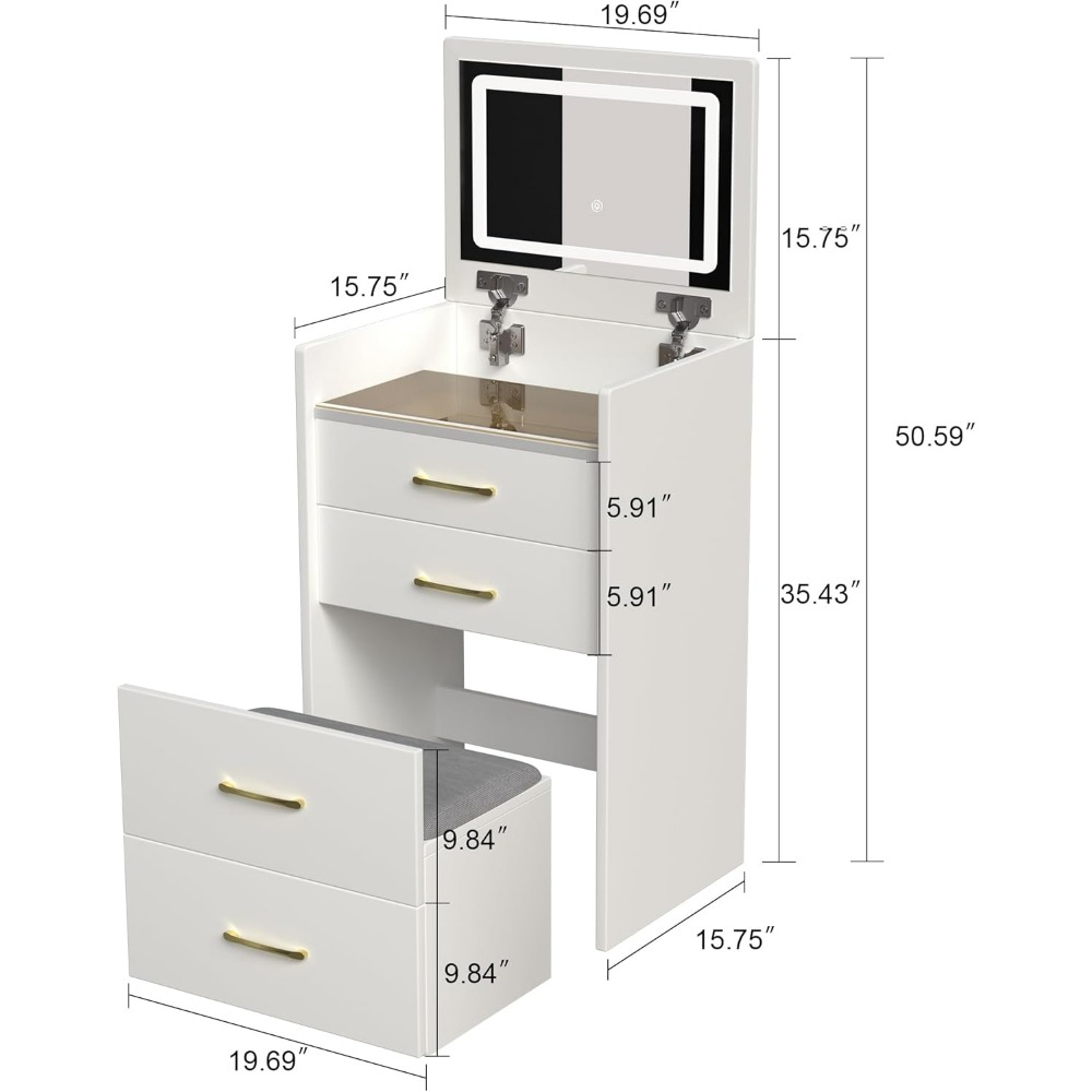 3 in 1 Vanity Desk with open Top Mirror, Make Up Set with Visible Glass Desktop, Makeup Vanity with 3 Drawers, Dressing Table
