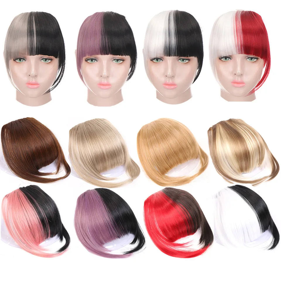 สังเคราะห์ผู้หญิงผมสั้นตรง Bangs สีน้ําตาลสีดําสีแดงปลอมผมคลิปใน Hairpieces สําหรับสีดําไฟเบอร์ทนความร้อน