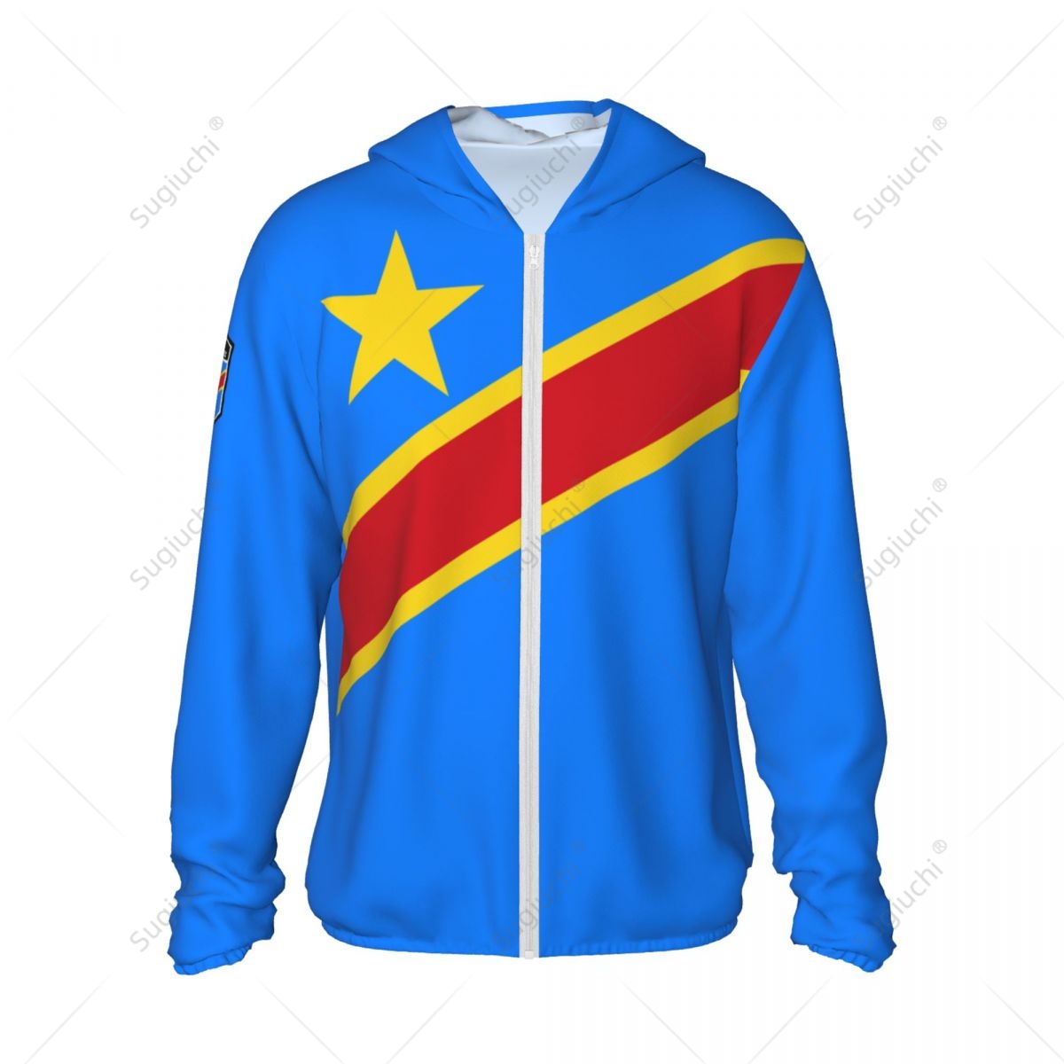 República Democrática do Congo Proteção Solar Hoodie Protetor Solar Roupas Pesca Ciclismo Correndo Secagem Rápida Com Zíper Poliéster