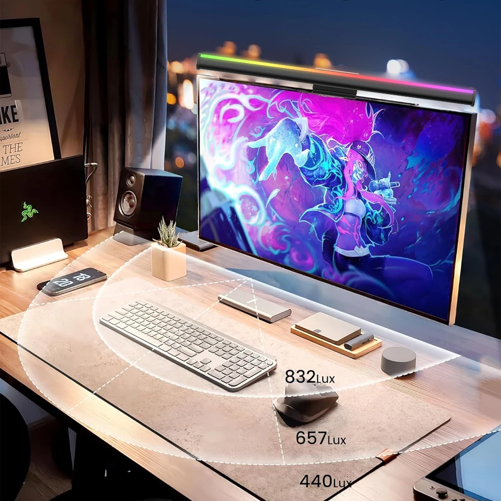 Wiscolor TUYA Smart Monitor Light Bar Stepless Dimming Compatible with Alexa Google Home for Work Gaming USB 5V RGBIC music