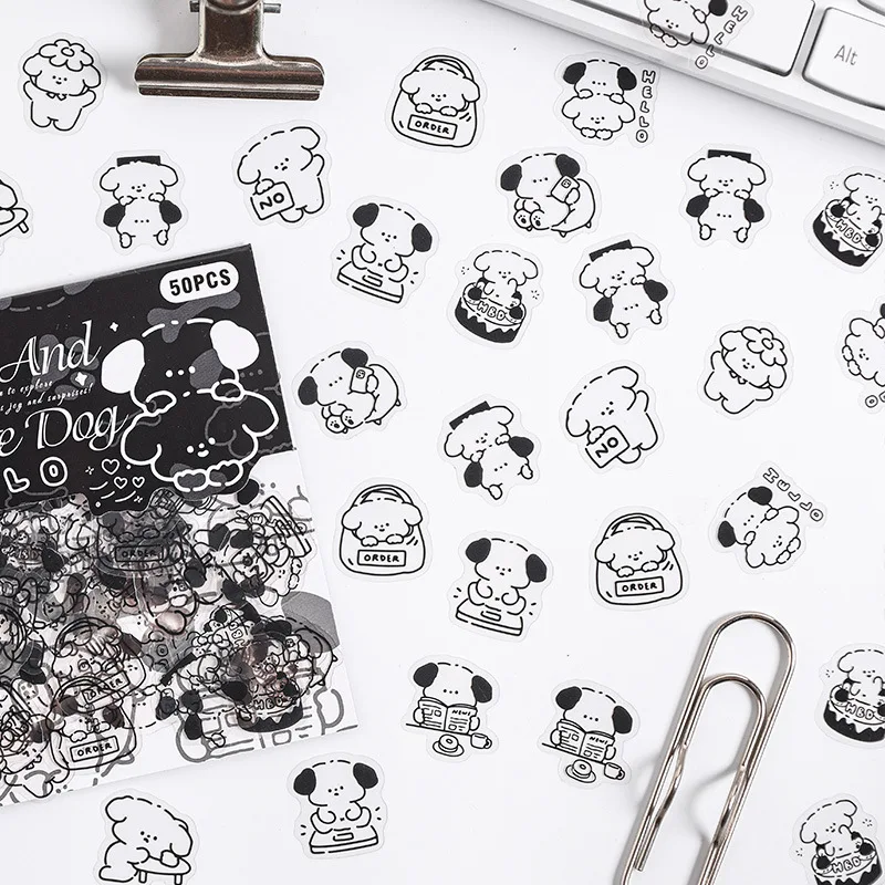 Mr. Paper, 6 estilos, 50 unids/bolsa, bolsa de pegatinas de animales de dibujos animados para mascotas, pegatina de animales de dibujo Simple transparente, funda de teléfono DIY para diario