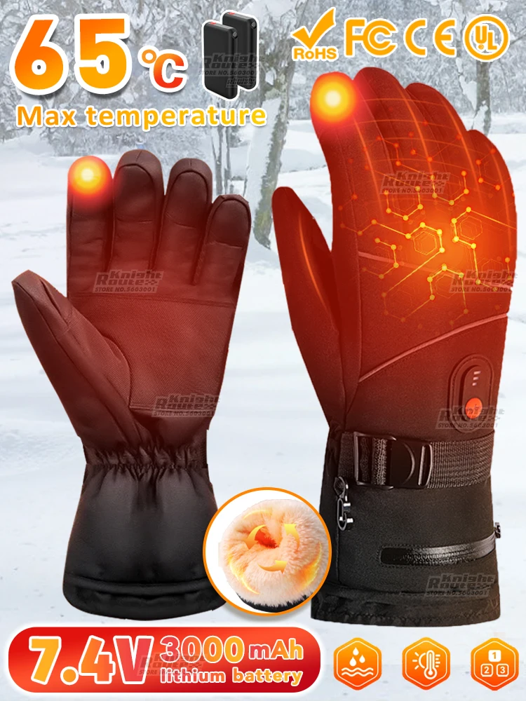 Gants chauffants pour hommes, rechargeables par USB, gants thermiques d'hiver avec chauffage, gants chauffants électriques pour écran tactile de moto, gants de Ski