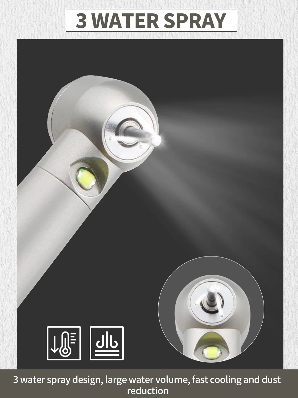 歯科 LED の高速 Handpiece の高い回転 3 水スプレーの急速な冷却の陶磁器軸受け低雑音のタービン先端歯科用具