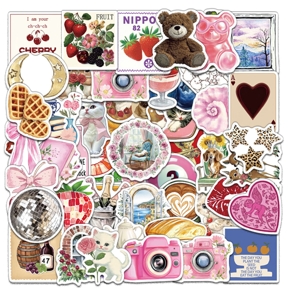 50PCS Creative Aesthetic Pinterest Retro Ins Style Stickers Handbooks Decorative Stickers DIY Helmets Phone Cases Stickers