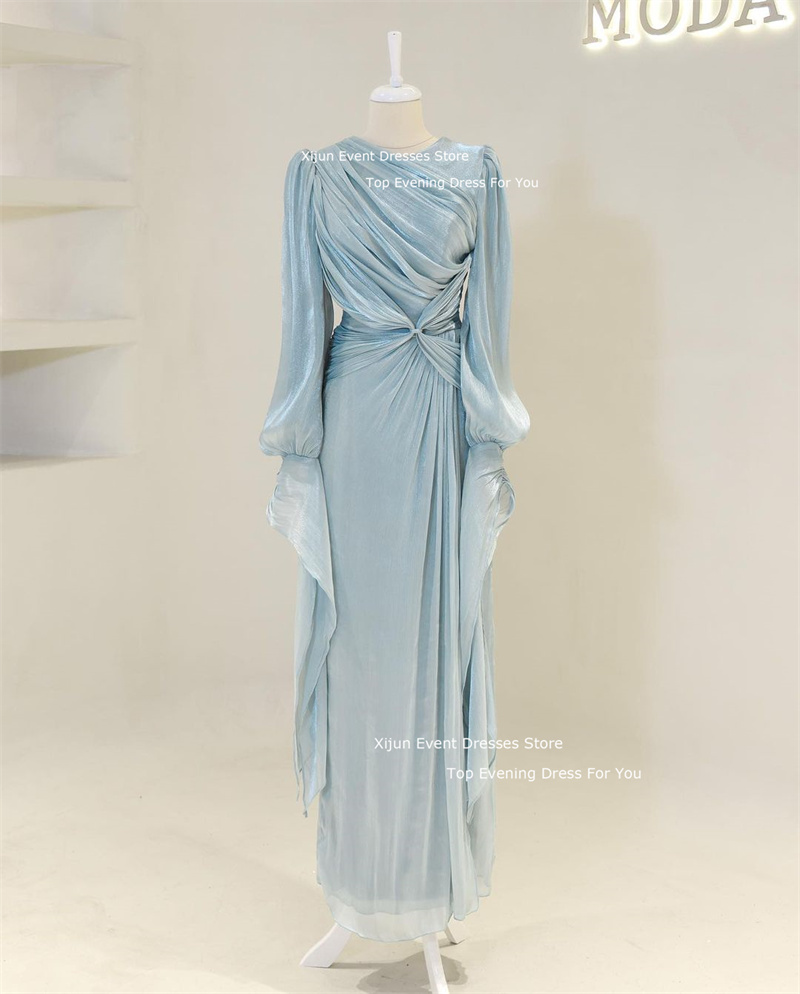 Xijun-Robe de Soirée en Satin à Col Rond et Manches sulf, Caftan Marocain à Plis, Dubaï, 2024