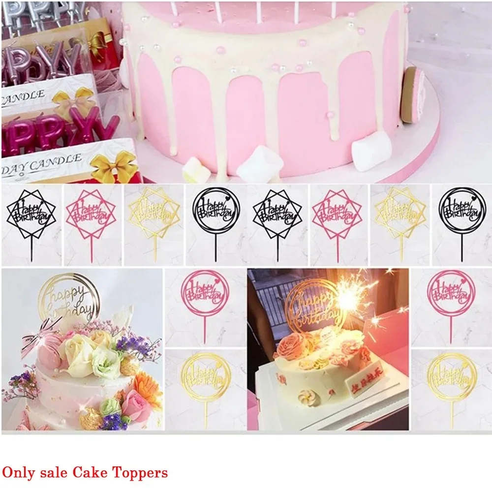 10 unids/set Multi estilo acrílico feliz cumpleaños pastel Topper decoración de postre